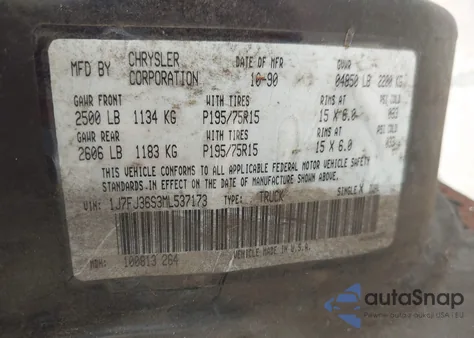 1991 Jeep Comanche Pioneer from USA, damaged, VIN 1J7FJ36S3ML537173